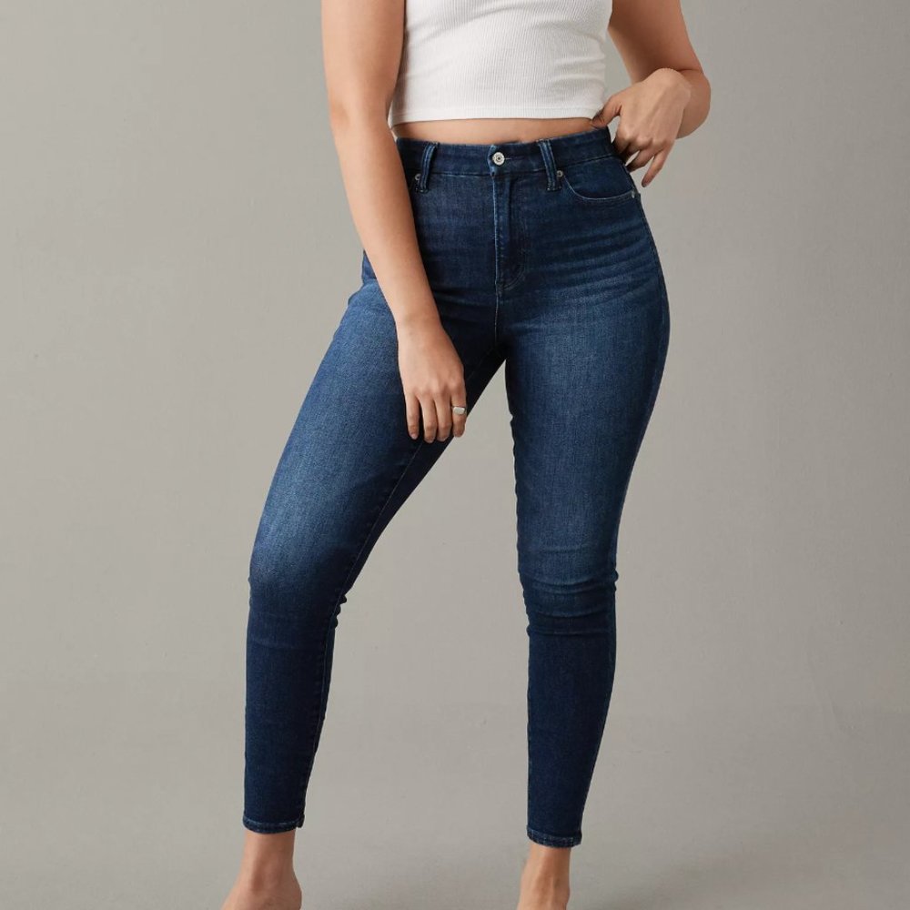 American Eagle Stretch Mid Rise w Ankle Zippers Cropped Denim Jeggings womens 16